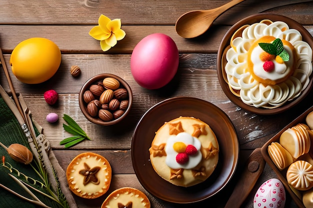 Foto un dessert di natale con un cucchiaio e dei biscotti sul tavolo.