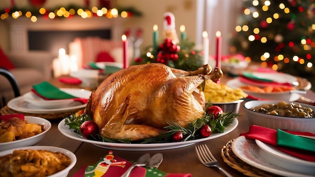 Christmas dinner concept with tasty turkey