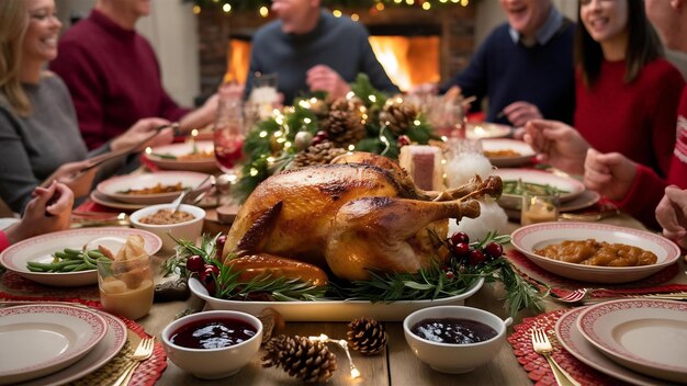 Christmas dinner concept with turkey