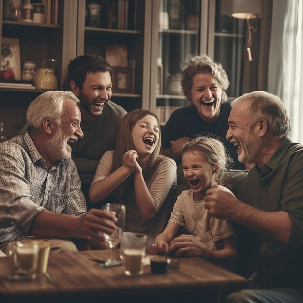 Foto cena di natale festa di santa claus con i bambini e le famiglie che regalano regali fotografia