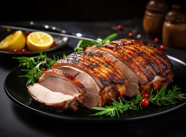 Christmas dinner with roasted ham