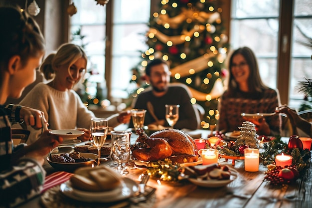 Christmas dinner with turkey and potatoes