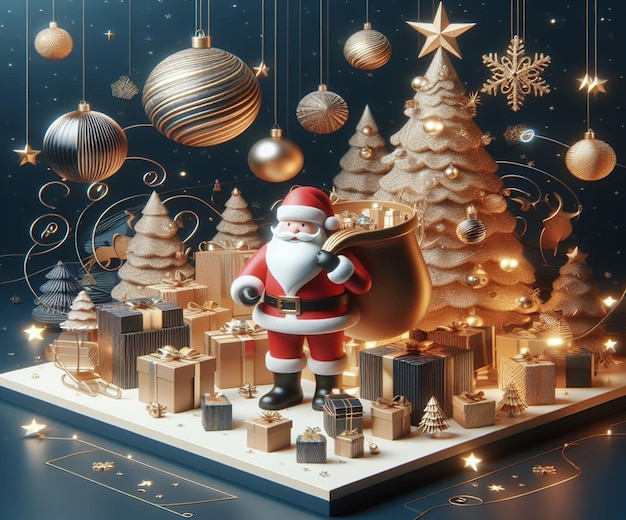 산타클로스가 그 위에 있는 크리스마스 디스플레이