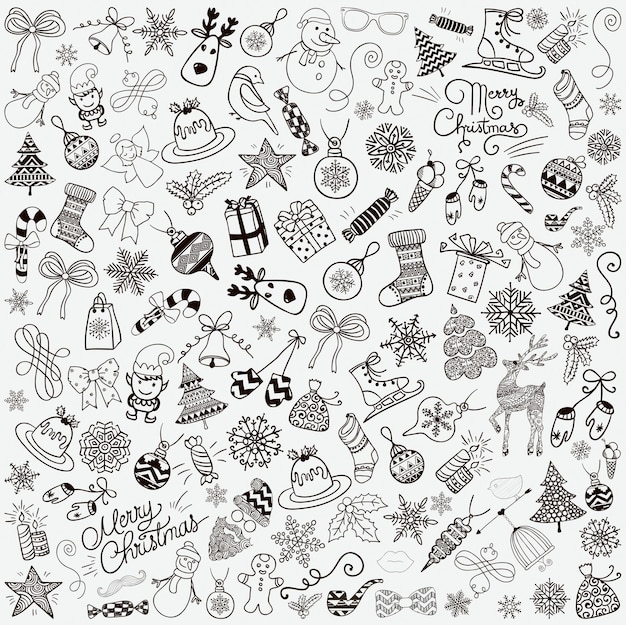 christmas doodles background black and white