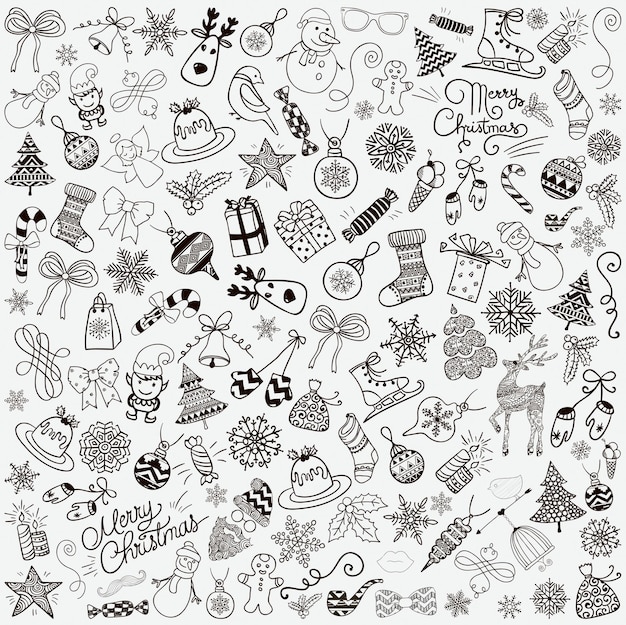 Photo christmas doodles background black and white