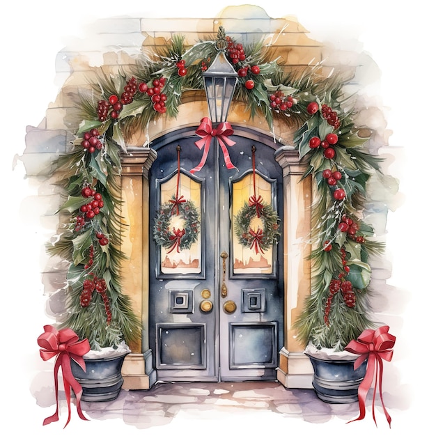 Christmas Door decoration watercolour