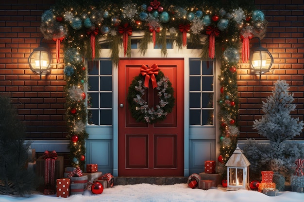 Christmas door outside New year holiday Generate Ai