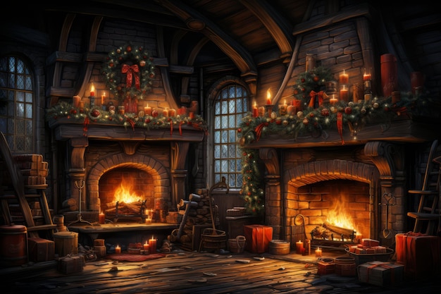 Christmas Dreams Holiday Interior Decor in Oil Painting High quality photo
