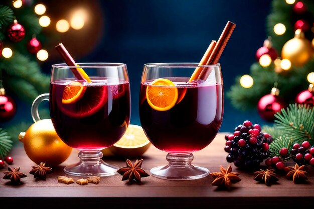 Photo christmas drink mulled wine with cinnamon anise and oranges on rustic table