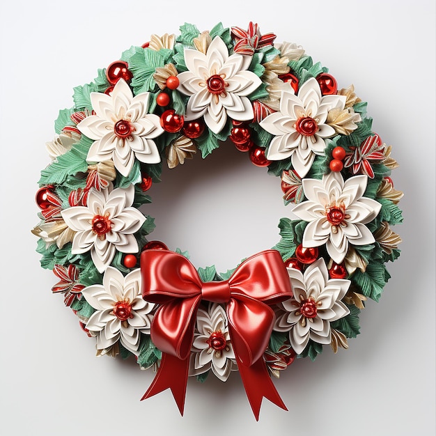 Christmas Elegance 3D Xmas Wreath on White Background