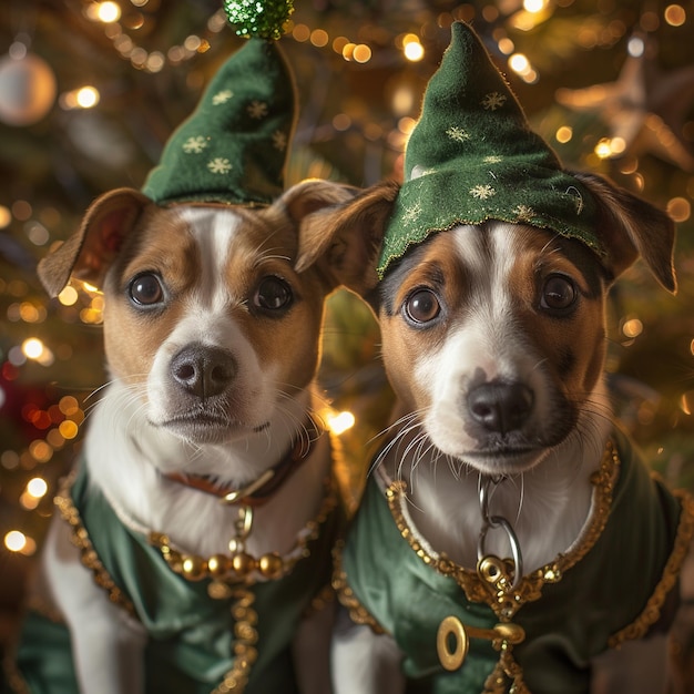 Christmas Elves Dogs in Festive Elf Outfits