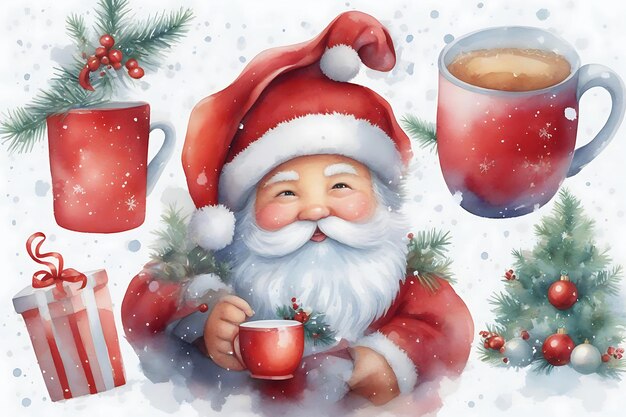 Christmas Eve Fun with Santa Captivating Watercolor Illustrations