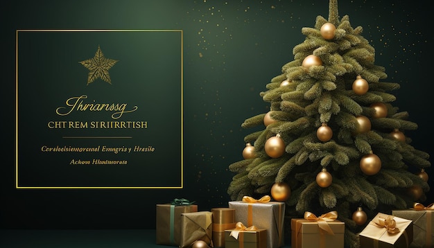 christmas event poster template with a christmas tree and gifts