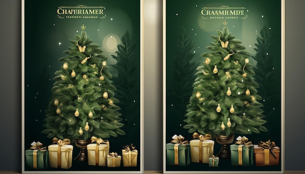 Christmas event poster template with a christmas tree and gifts