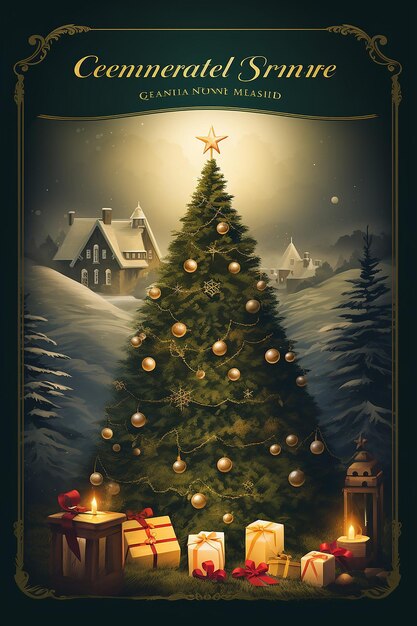 christmas event poster template with a christmas tree and gifts