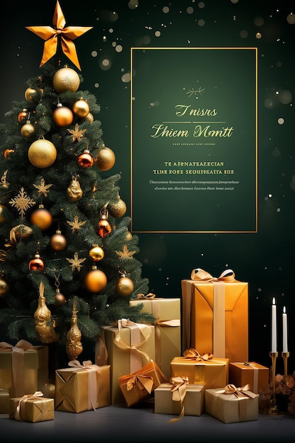 christmas event poster template with a christmas tree and gifts