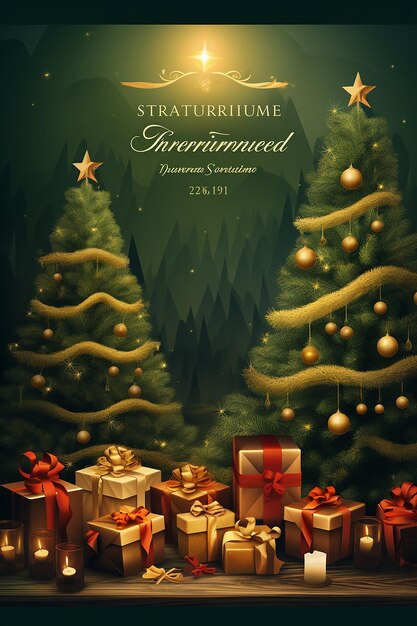 Christmas event poster template with a christmas tree and gifts