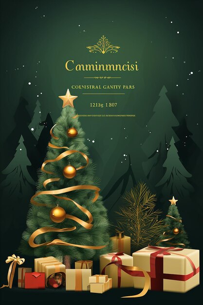 크리스마스 트리와 선물이 포함된 크리스마스 이벤트 포스터 템플릿