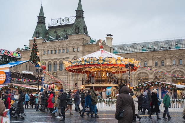 写真 赤の広場のクリスマス フェア