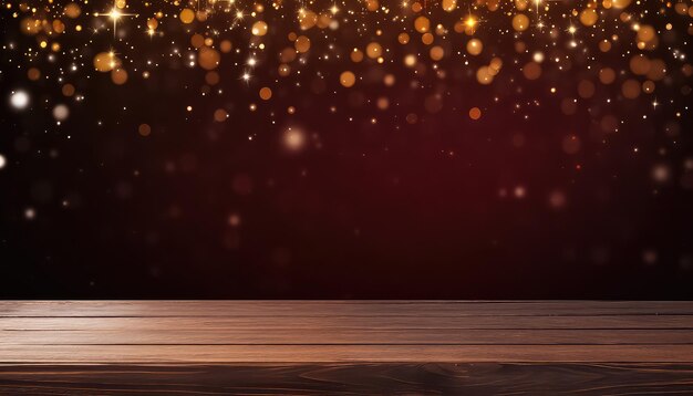 Christmas and fairytale background with wooden table