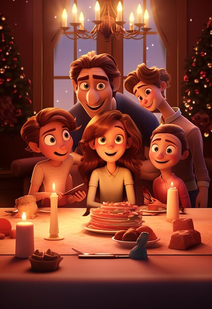 Foto illustrazione di una cena di natale in famiglia per bambini