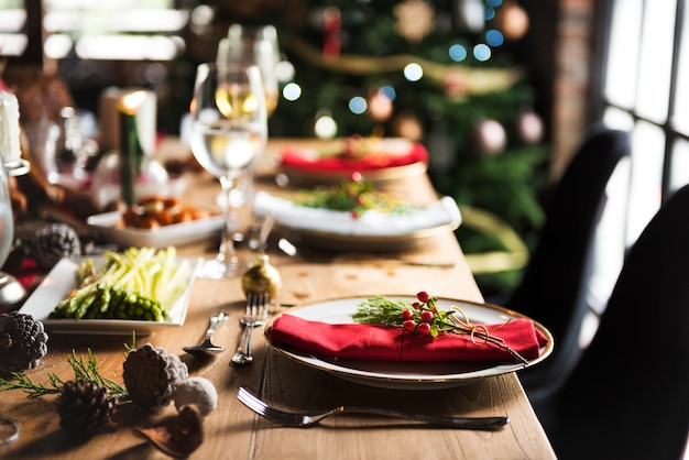 Photo christmas family dinner table concept