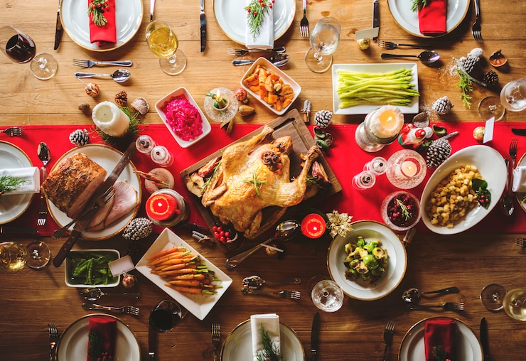 Photo christmas family dinner table concept