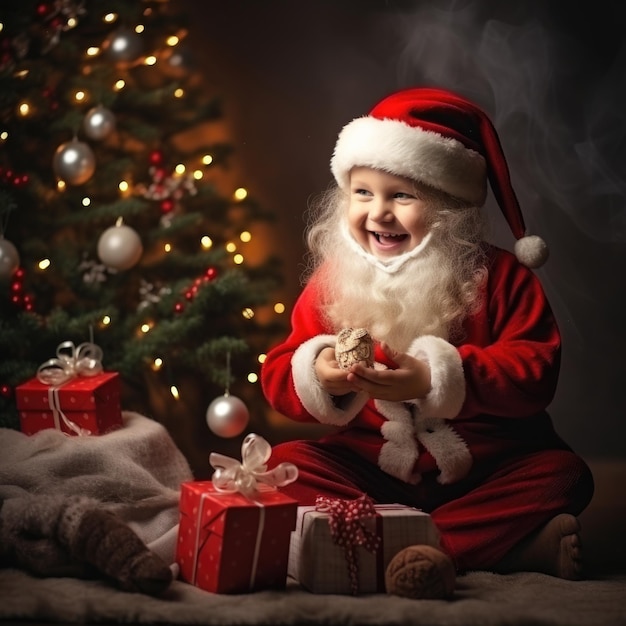 クリスマスの家族がクリスマスの休日を祝うために集まり、暖炉のそばに座って贈り物を与える クリスマスのインテリア装飾 冬の雰囲気 暖かい態度 屈託のない気持ち