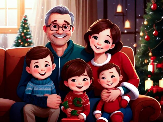 Christmas Family Illustration Generative AI