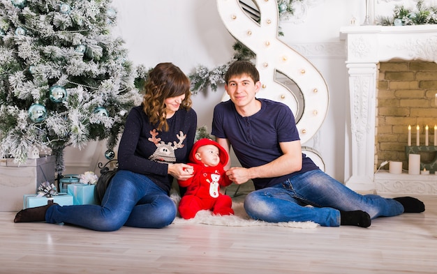 Christmas Family Portrait In Home Holiday Living Room