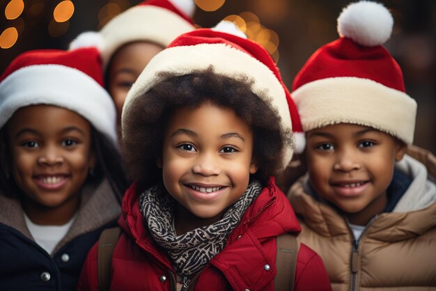 Christmas Festival child of various nationalities showing happy expressions generative ai