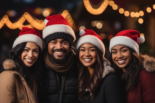 Christmas Festival people of various nationalities showing happy expressions generative ai