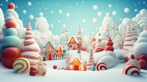 Рождественский праздничный фон с печеньем и конфетами Новогодняя абстракция Генеративный AI