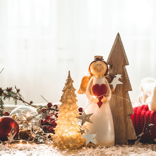 Christmas festive decor still life on wooden background