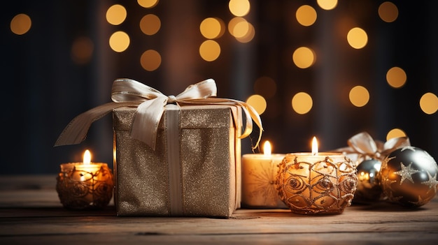 Christmas festive decor still life on wooden background