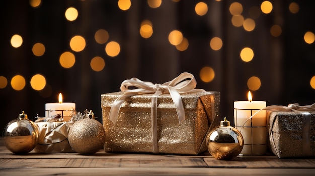 Christmas festive decor still life on wooden background