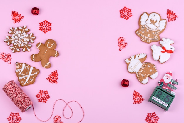 Christmas festive gingerbread made at home on a color background