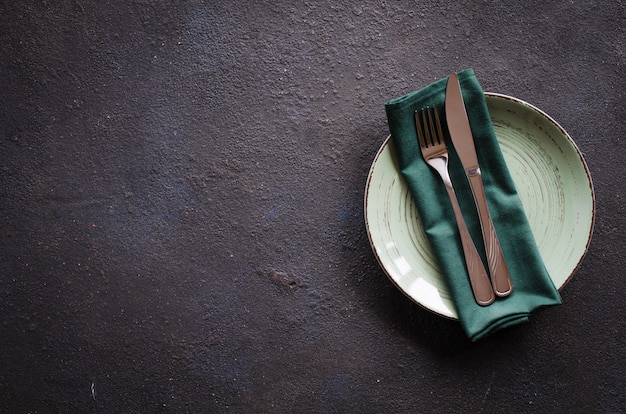 Christmas festive table setting with copy space.