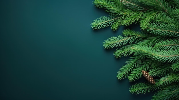 Christmas fir branch on green background