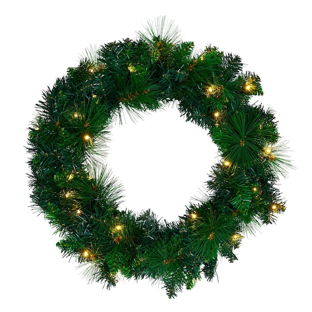 Рождественские еловые ветки и зеленая елка на изолированном белом фоне