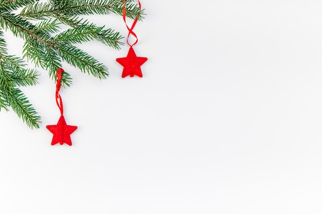 Christmas fir tree branch on white background