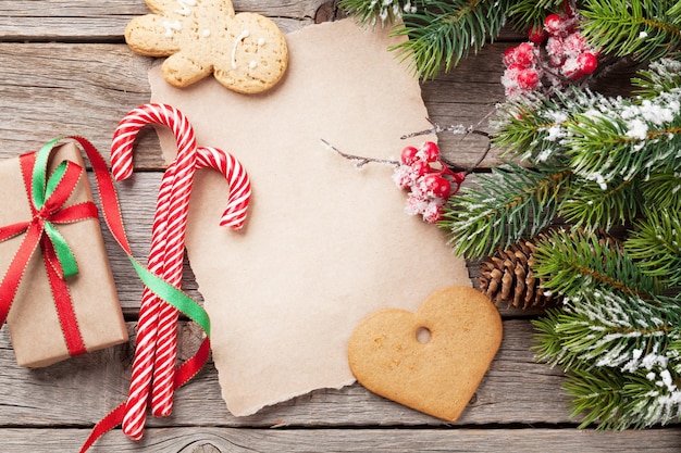 Christmas fir tree and gingerbread cookies