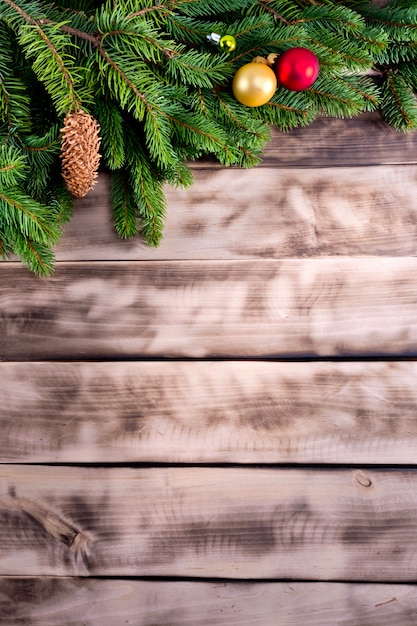 Christmas fir tree on natural wood