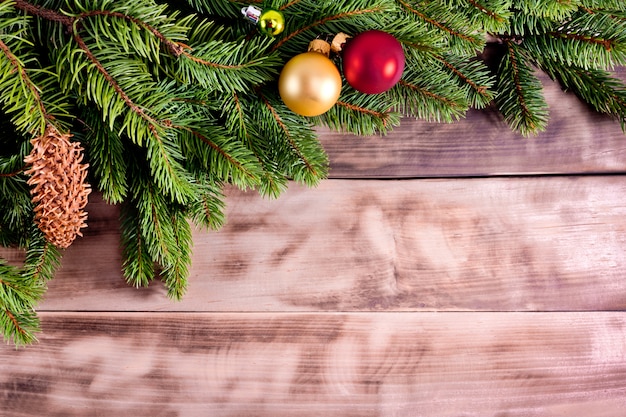 Christmas fir tree on natural wood