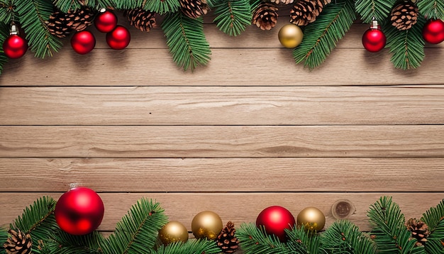 Christmas Fir Tree On Wooden Background