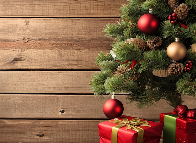 Christmas Fir Tree On Wooden Background