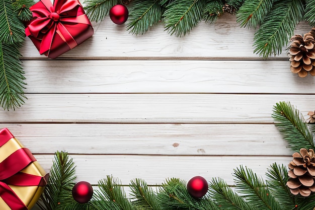 Christmas Fir Tree On Wooden Background