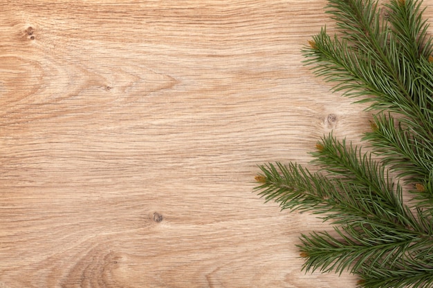 Christmas fir tree on wooden board