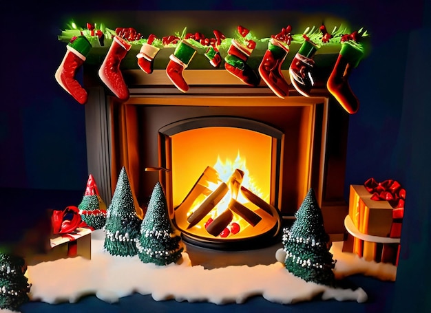 Christmas fire place light