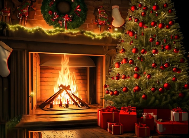 Christmas fire place light